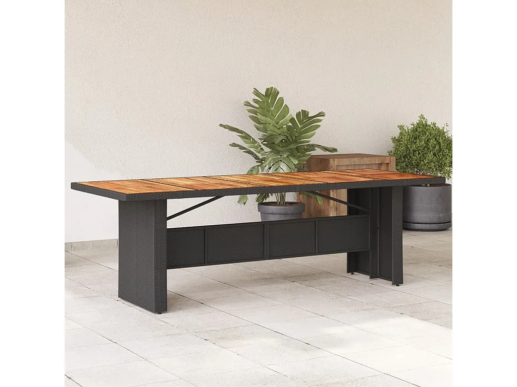 Mesa de jardín superficie madera acacia ratán negro 240x90x75cm