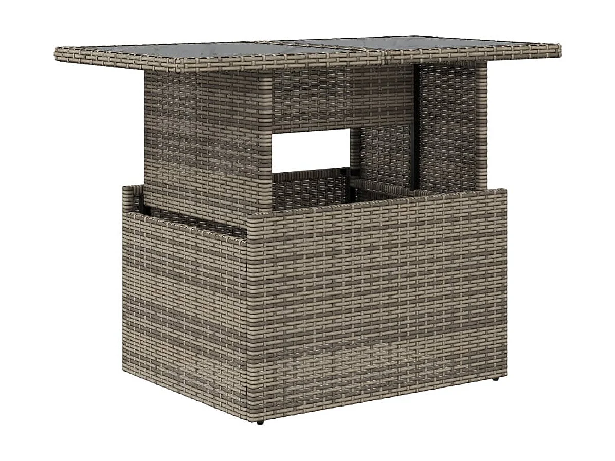 Tuintafel met glazen blad 100x55x73 cm poly rattan grijs