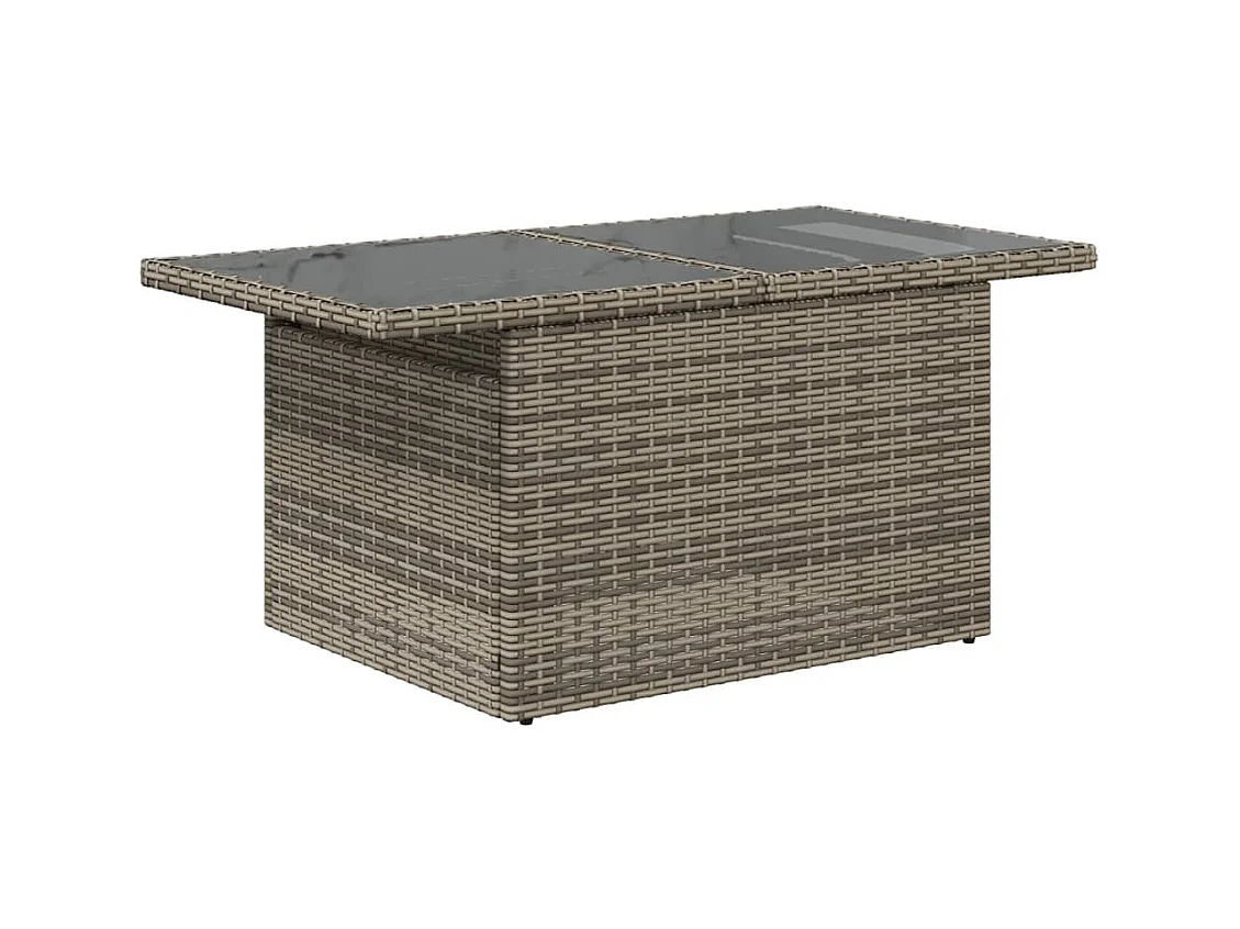 Tuintafel met glazen blad 100x55x73 cm poly rattan grijs