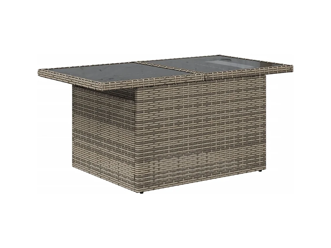 Table de jardin dessus en verre gris 100x55x73cm résine tressée