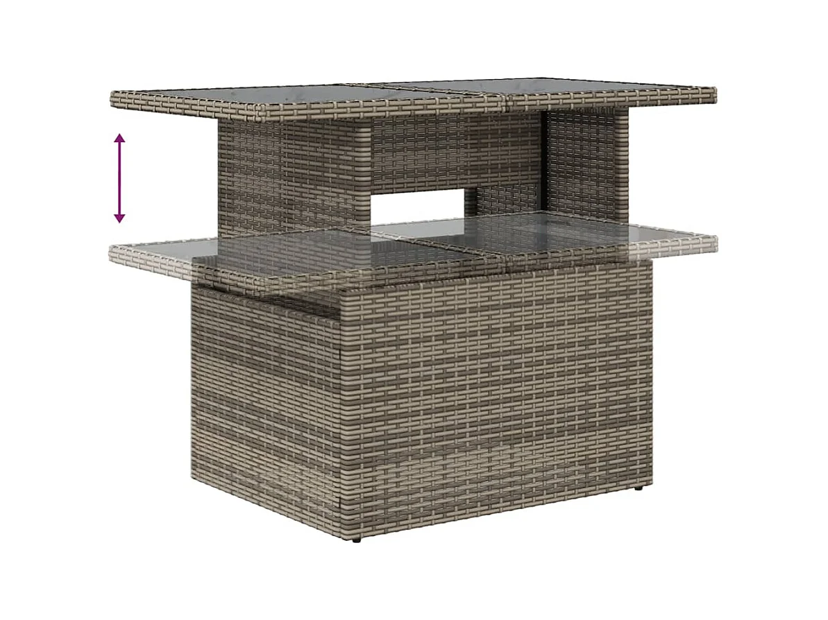 Table de jardin dessus en verre gris 100x55x73cm résine tressée