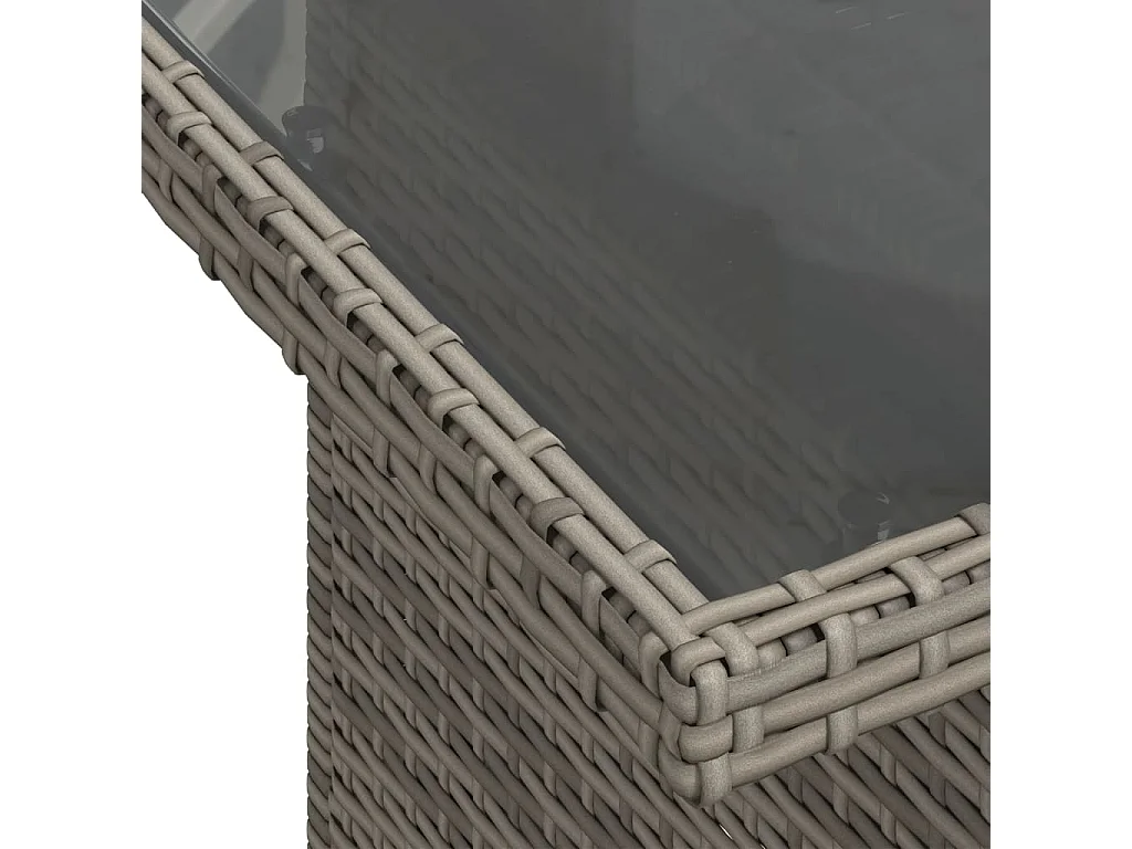 Table de jardin dessus en verre gris 100x55x73cm résine tressée