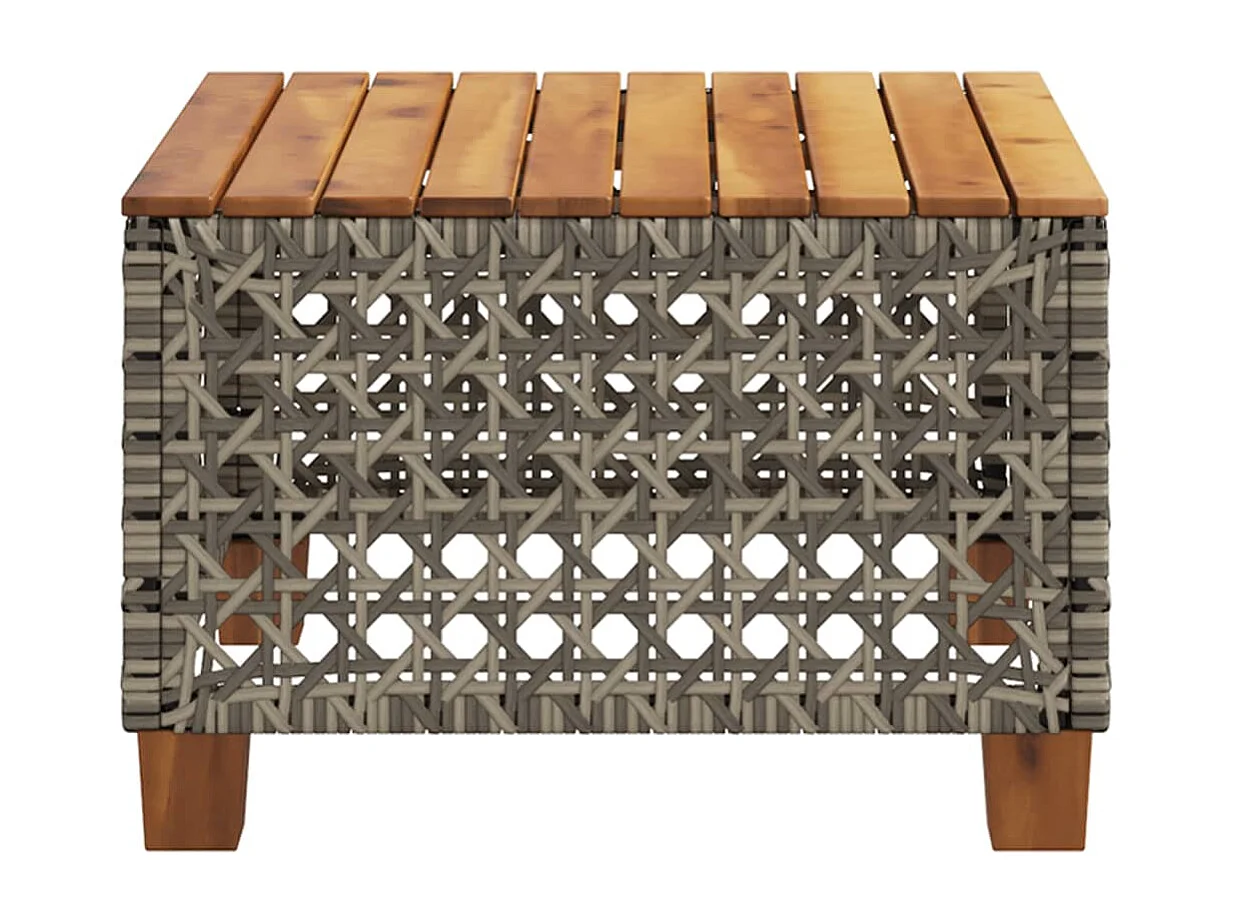Table de jardin gris 55x55x36 cm résine tressée et bois acacia