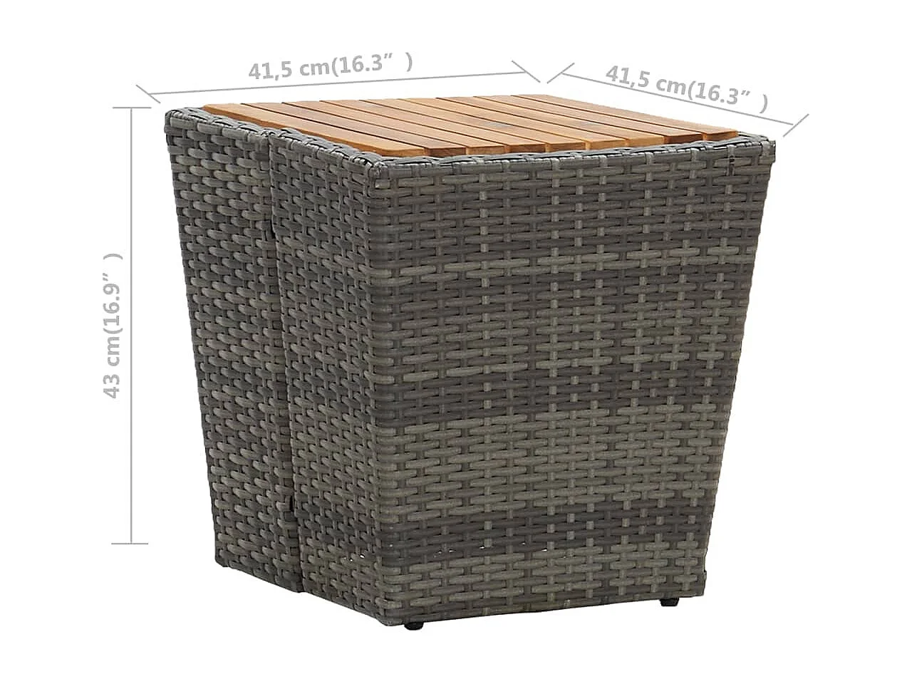 Table à thé Gris 41,5x41,5x43cm Résine tressée et bois d'acacia