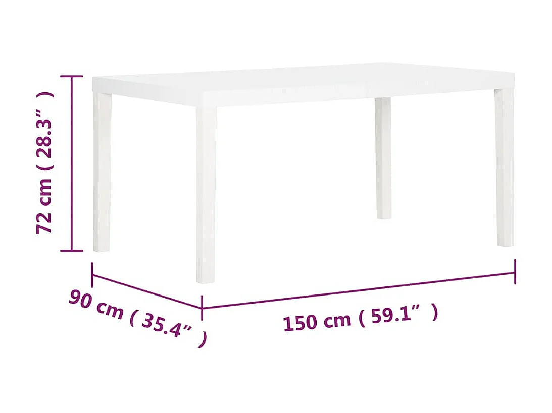 Mesa de jardim 150x90x72 cm PP branco