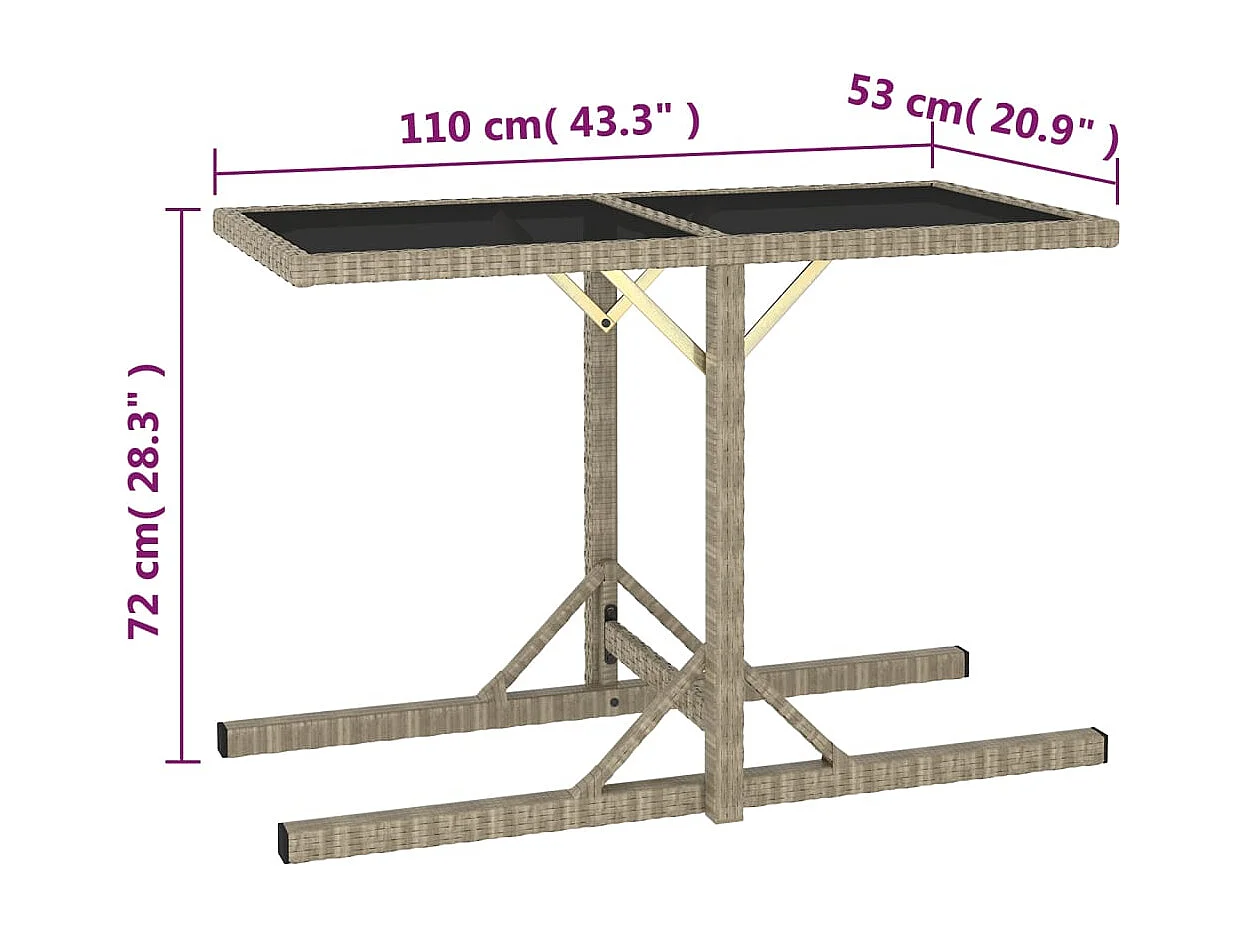 Table de jardin Beige 110x53x72 cm Verre et résine tressée