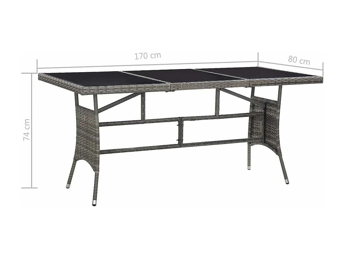 Mesa de jardín ratán sintético gris 170x80x74 cm