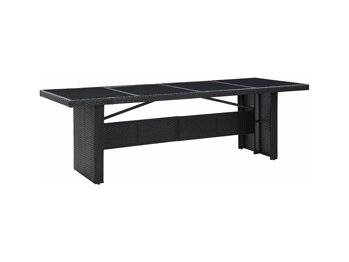Table de jardin Noir 240x90x74 cm Résine tressée et verre