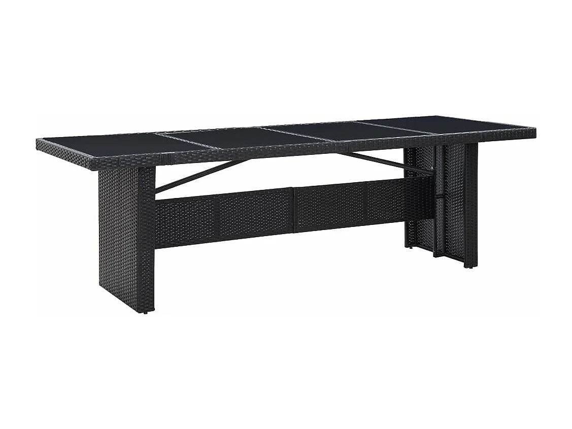 Table de jardin Noir 240x90x74 cm Résine tressée et verre