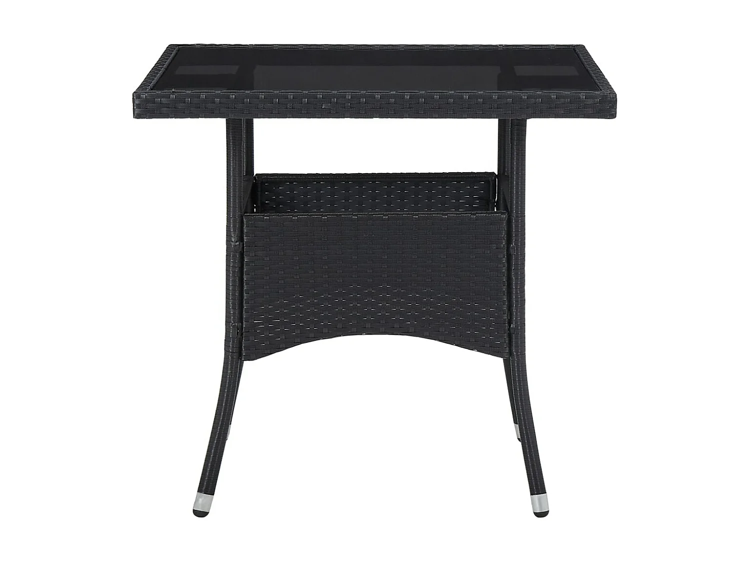 Table à manger d'extérieur Noir Résine tressée et verre