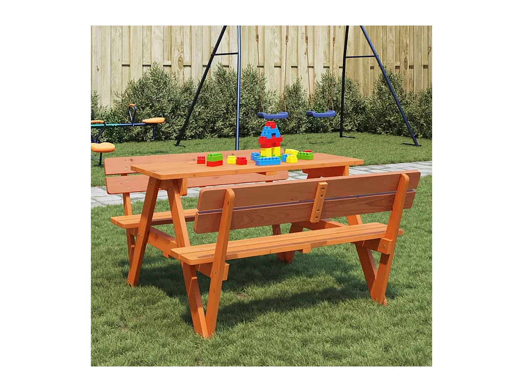 Table de pique-nique pour 4 enfants avec trou de parasol sapin
