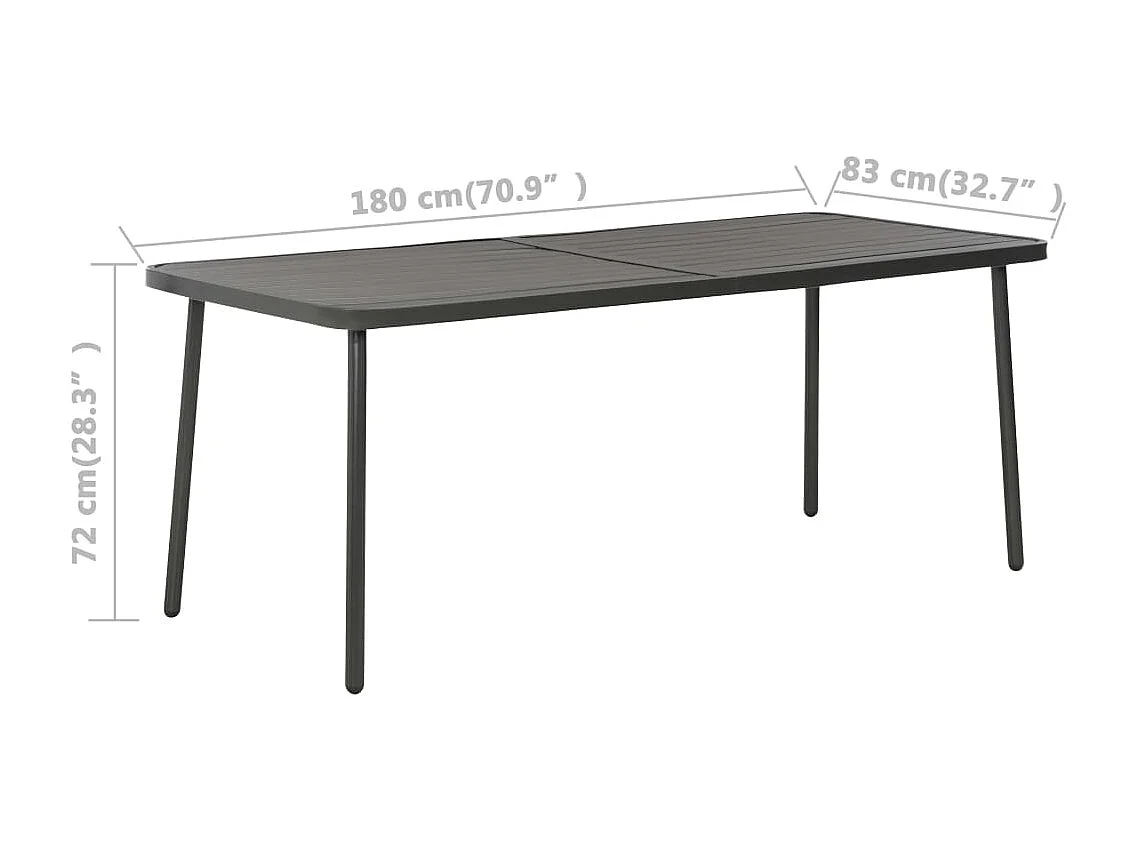 Mesa de jardín de acero gris oscuro 180x83x72 cm