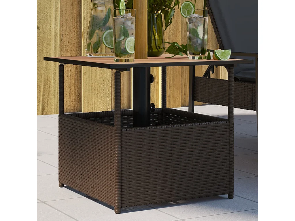 Mesa de jardín hueco de sombrilla ratán PE marrón 55x55x46,5 cm