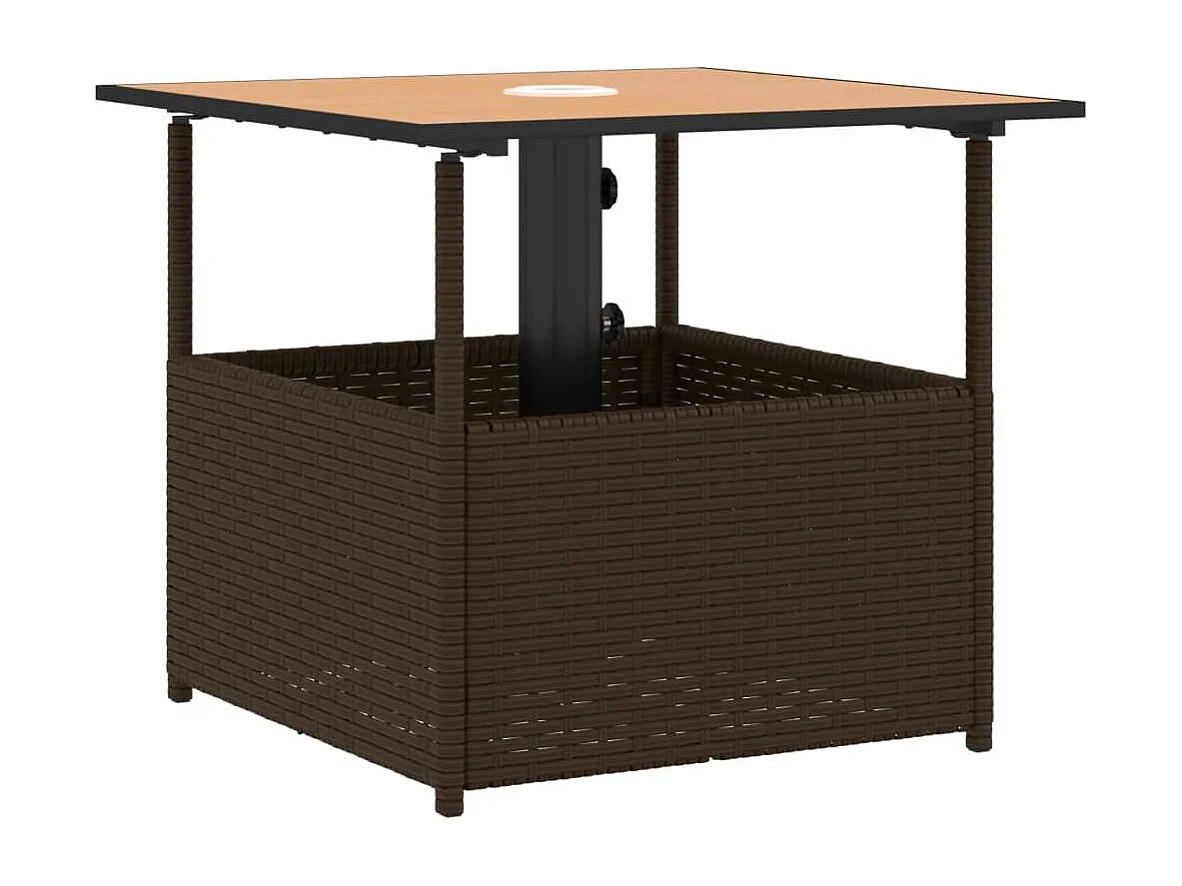 Table de jardin avec trou de parasol marron résine tressée