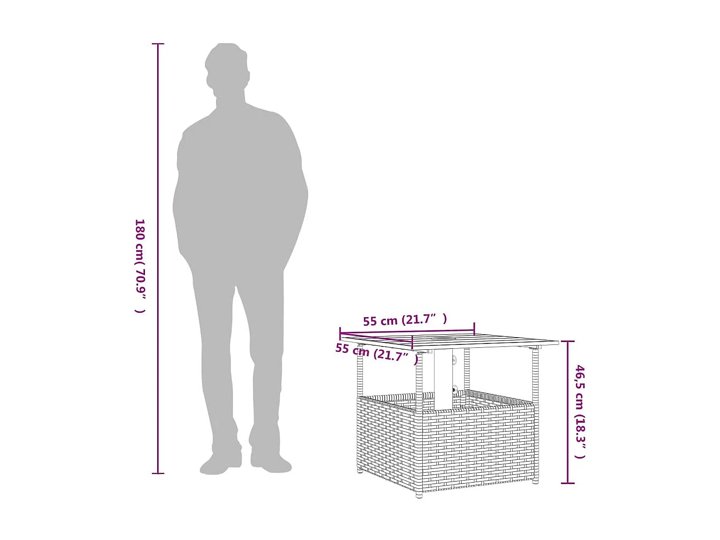Table de jardin avec trou de parasol marron résine tressée