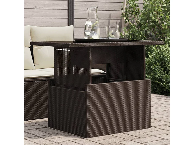 Mesa de jardín superficie vidrio ratán PE marrón 100x55x73 cm
