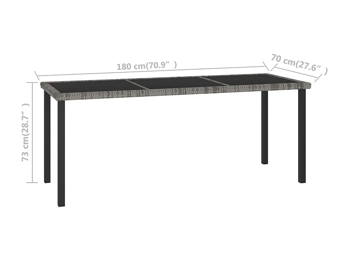 Table à dîner de jardin Gris 180x70x73 cm Résine tressée