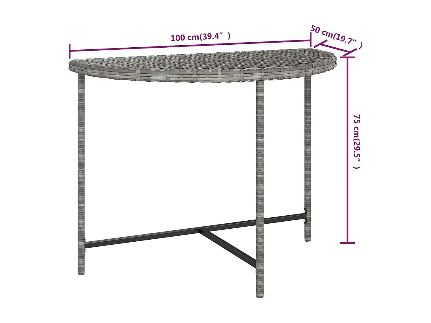 Table de jardin Gris 100x50x75 cm Résine tressée