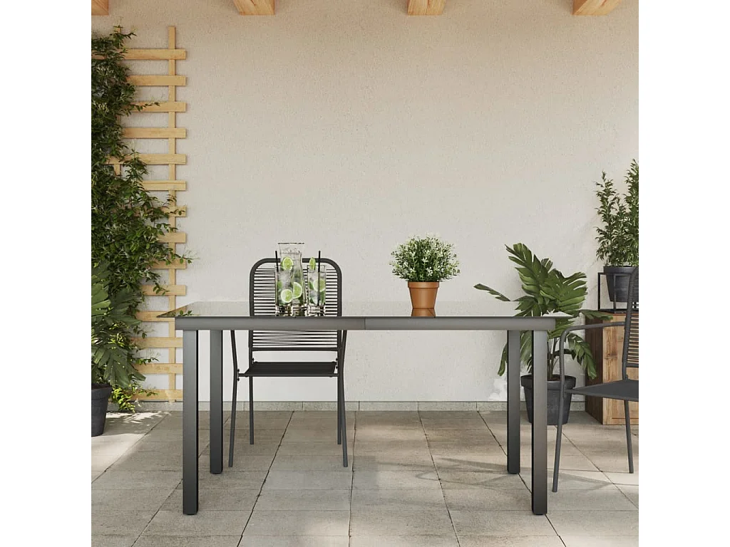 Mesa de jardim em alumínio e vidro 150x90x74 cm preto