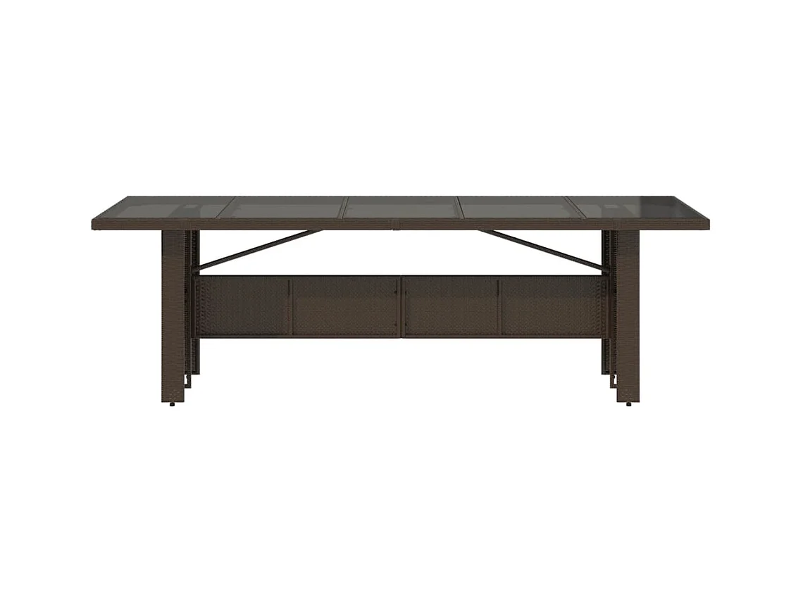 Mesa de jardín superficie de vidrio ratán PE marrón 240x90x75cm