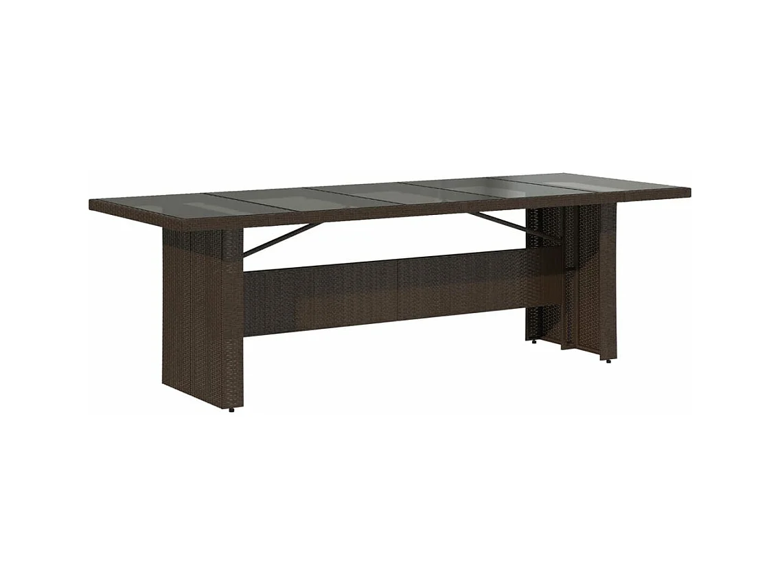 Mesa de jardín superficie de vidrio ratán PE marrón 240x90x75cm