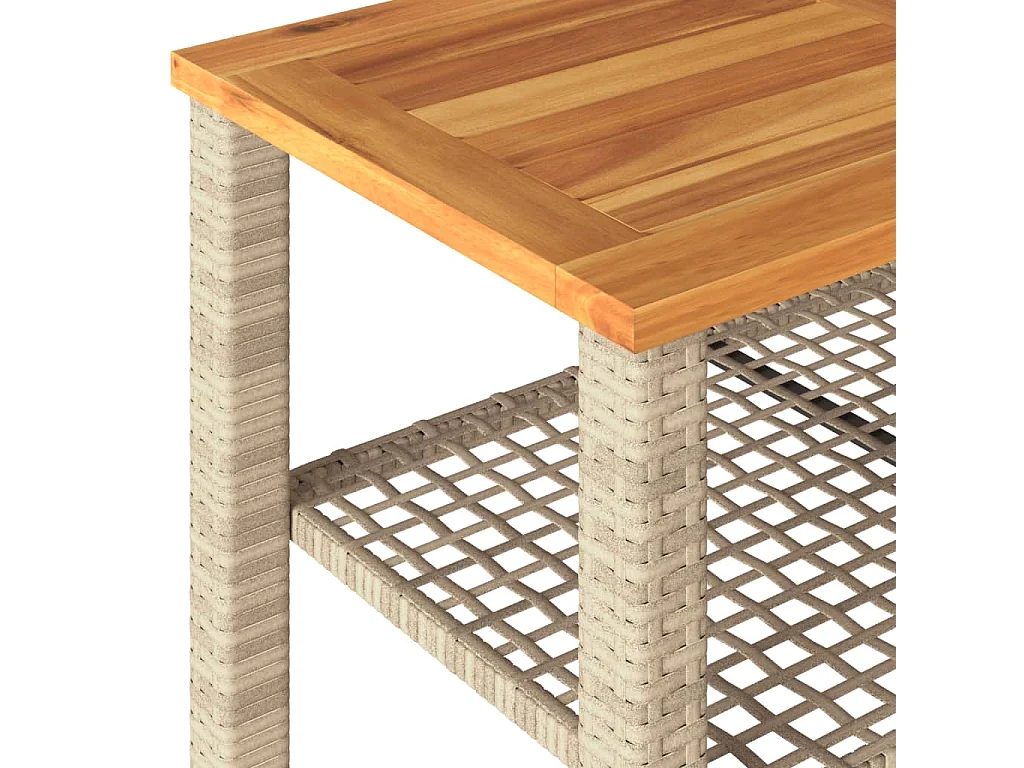 Table de jardin beige 70x38x42 cm résine tressée et bois acacia