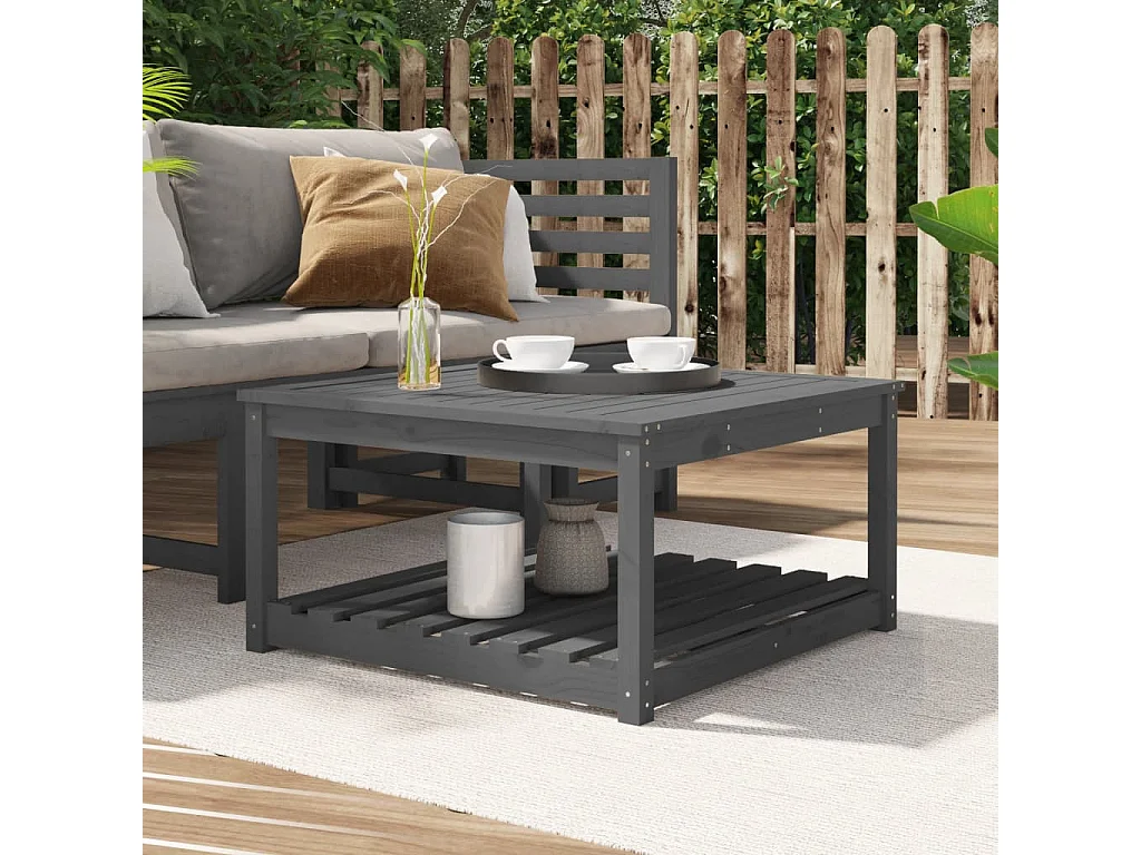Mesa de jardín madera maciza pino gris 82,5x82,5x45 cm