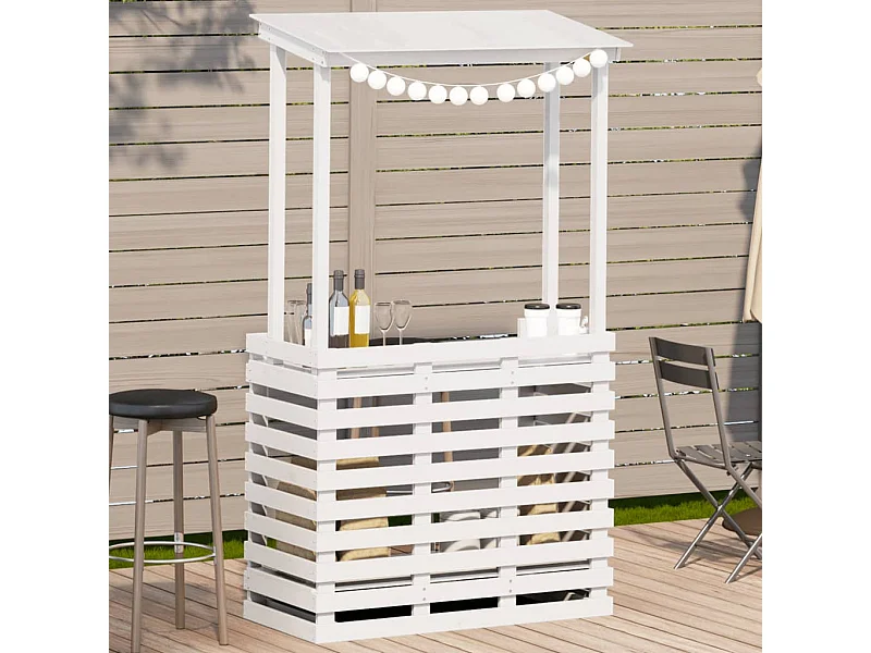 Table de bar d'extérieur avec toit blanc bois massif