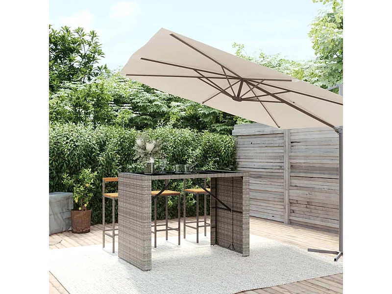 Table de bar et dessus en verre gris 145x80x110 cm poly rotin