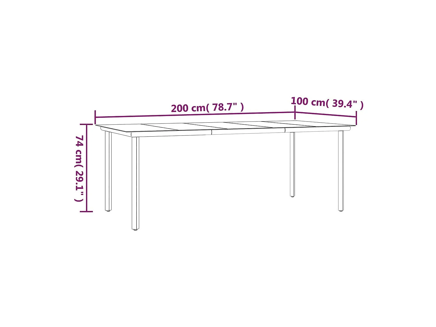 Table à dîner de jardin Noir 200x100x74cm Acier et verre trempé