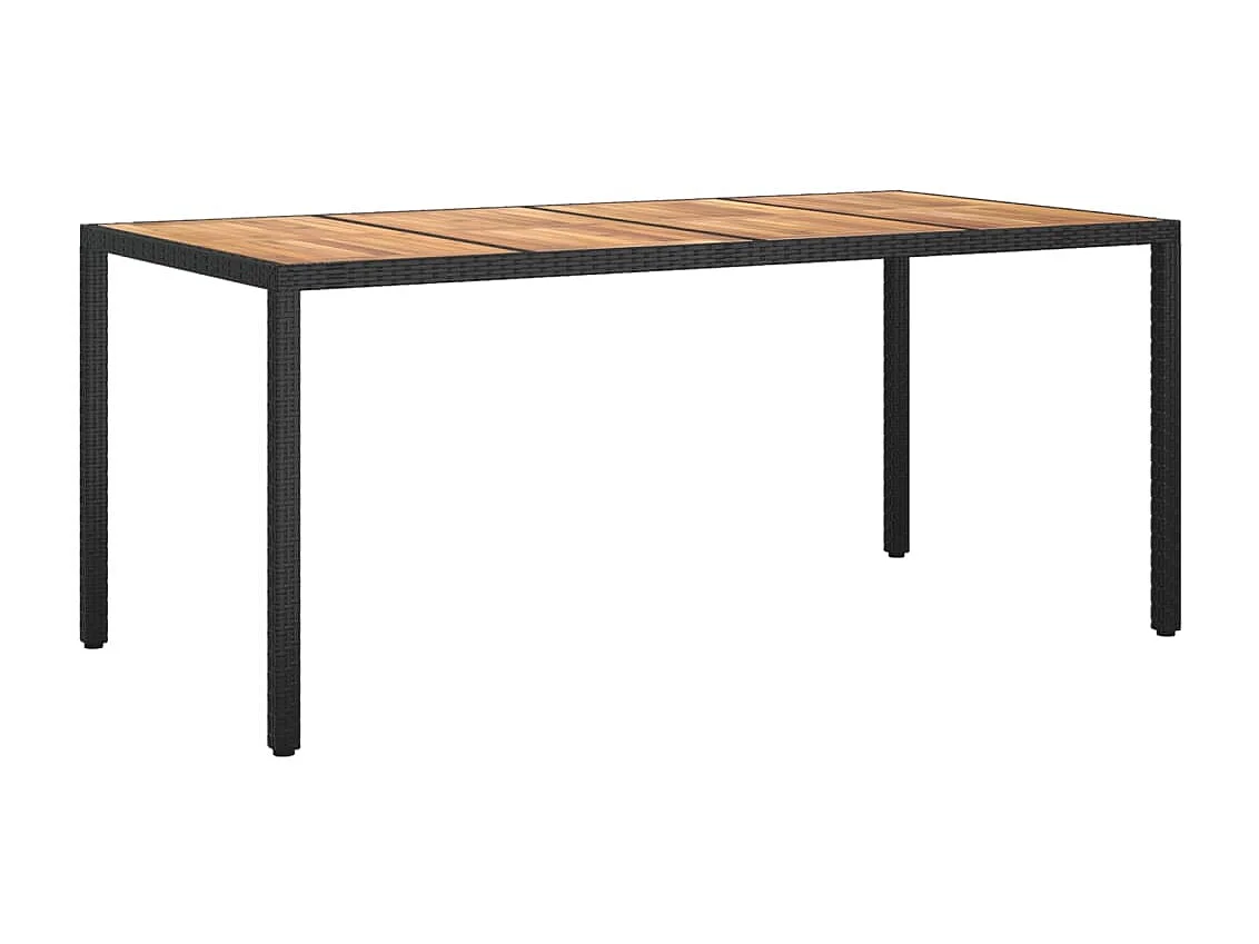 Table de jardin 190x90x75 cm Résine tressée et bois acacia Noir