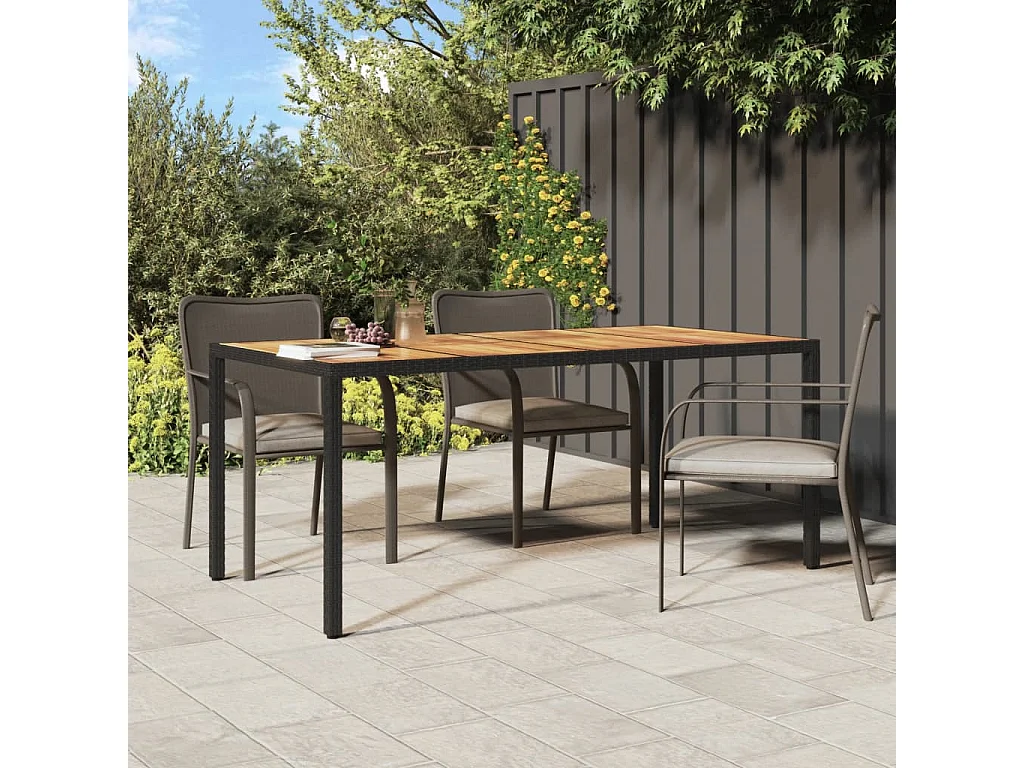 Table de jardin 190x90x75 cm Résine tressée et bois acacia Noir