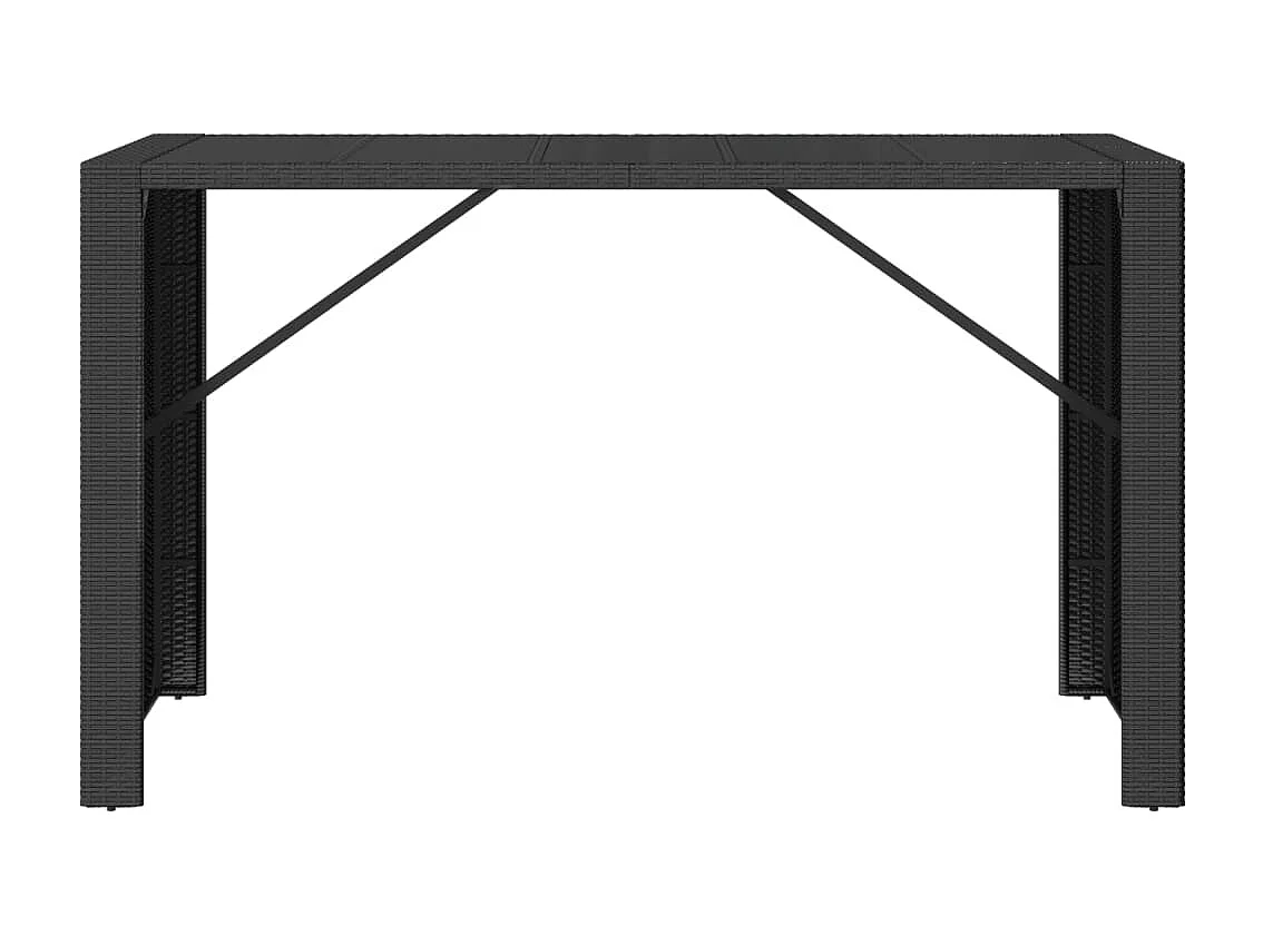 Mesa alta bar ratán PE y superficie vidrio negro 185x80x110 cm