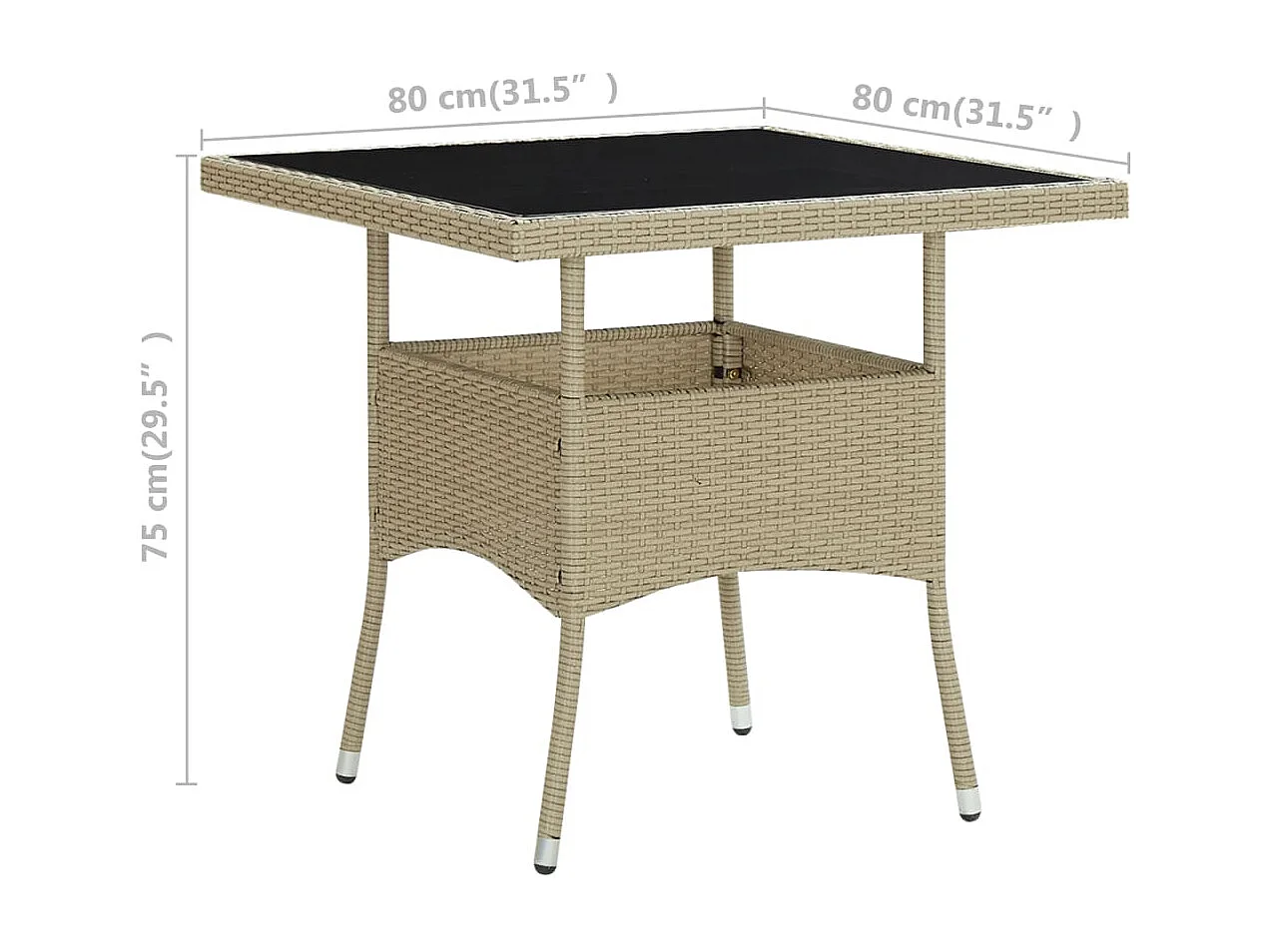 Table à dîner d'extérieur Beige Résine tressée et verre