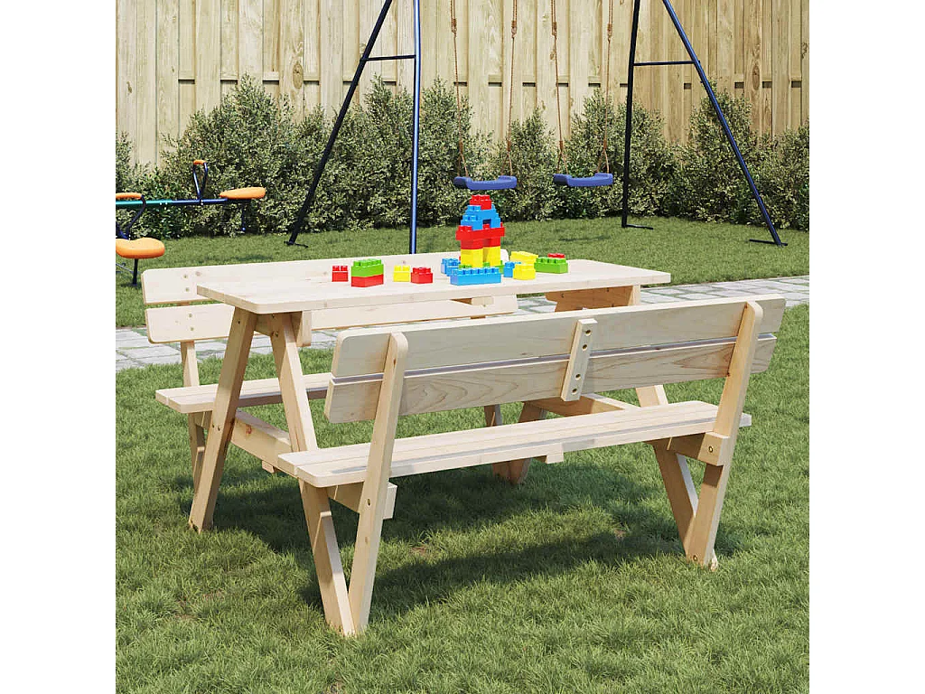 Table de pique-nique pour 4 enfants avec trou de parasol sapin