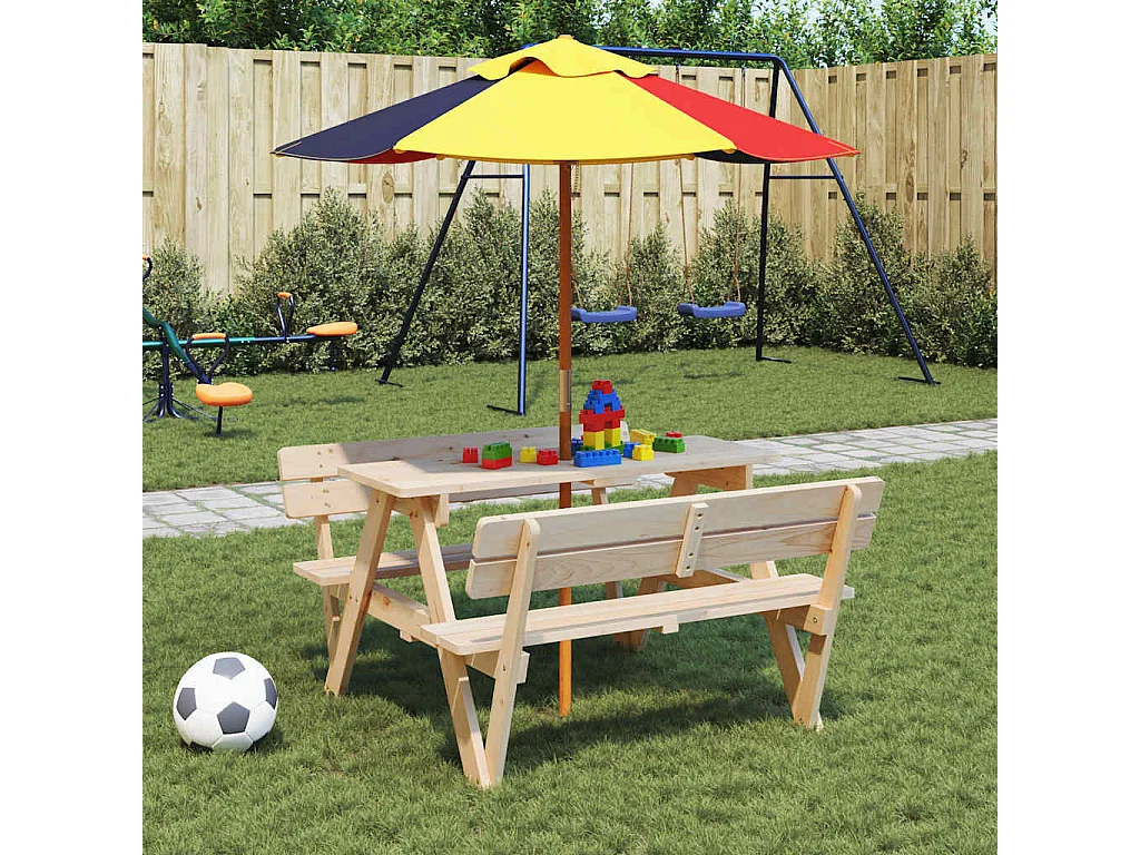 Table de pique-nique pour 4 enfants avec trou de parasol sapin