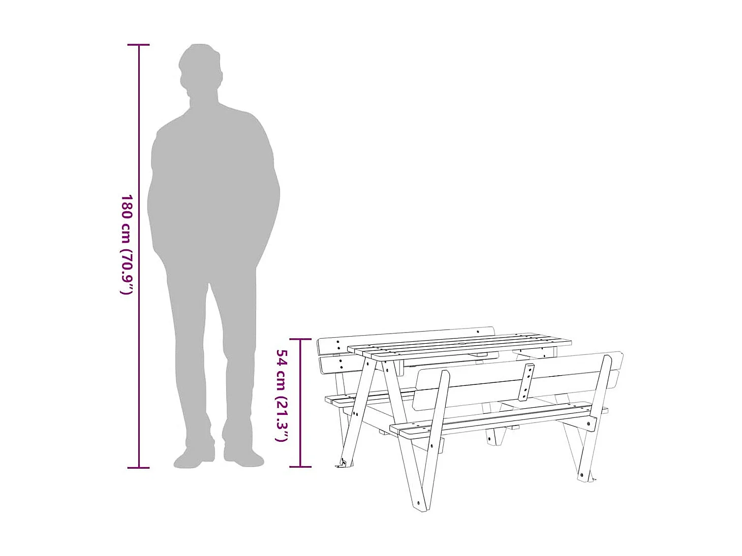 Table de pique-nique pour 4 enfants avec trou de parasol sapin