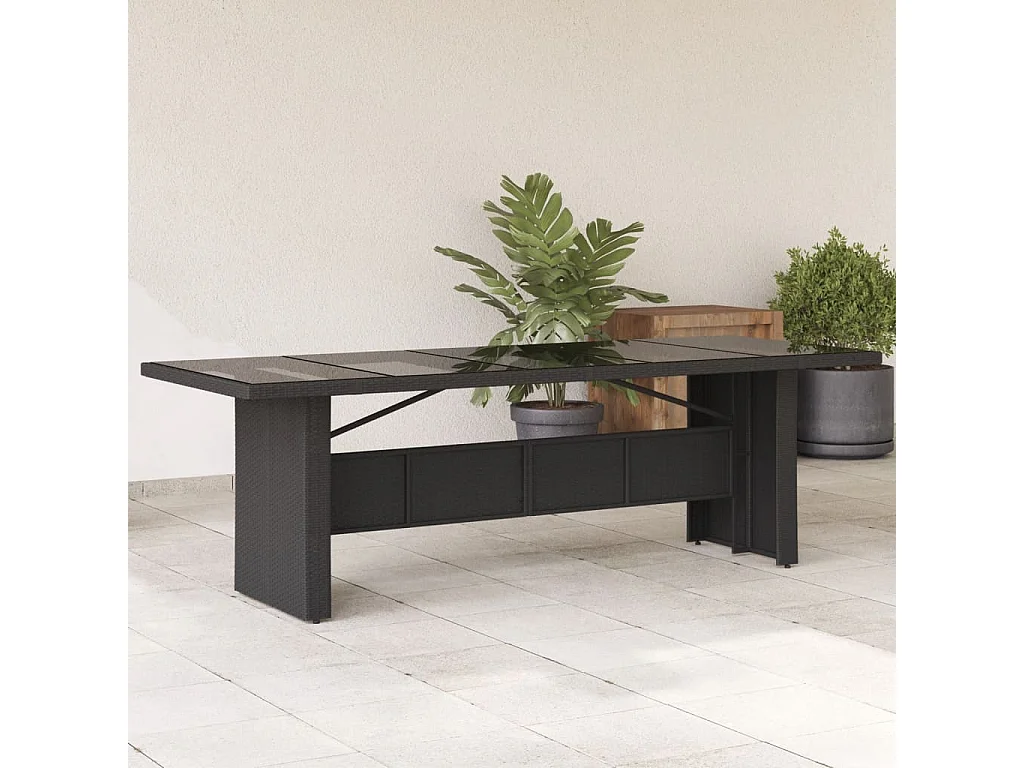 Table de jardin dessus en verre noir 240x90x75cm résine tressée