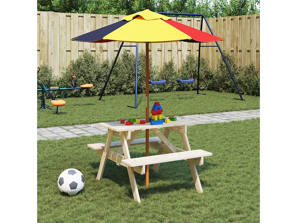 Mesa de picnic para 4 niños agujero para sombrilla madera abeto