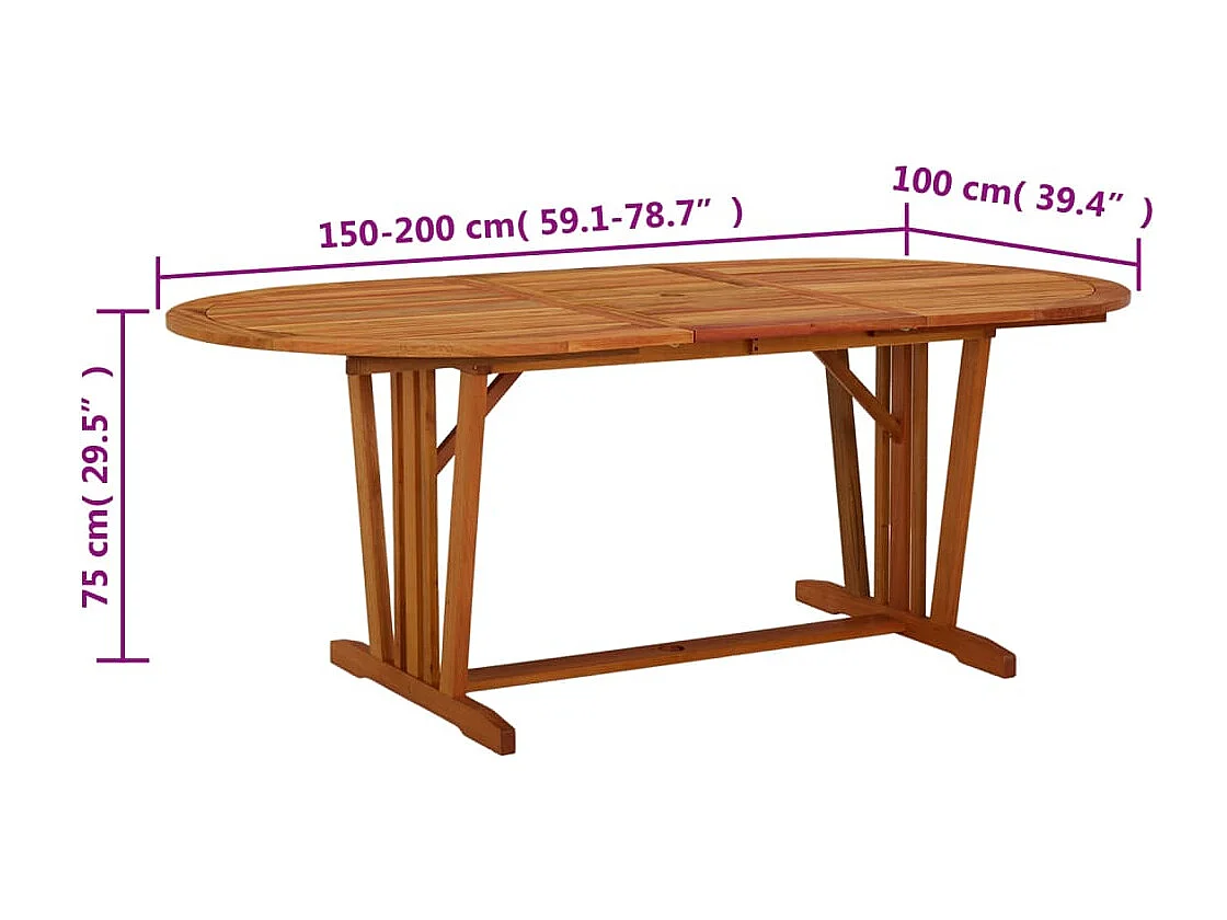 Mesa de jardín madera maciza de eucalipto 200x100x75 cm