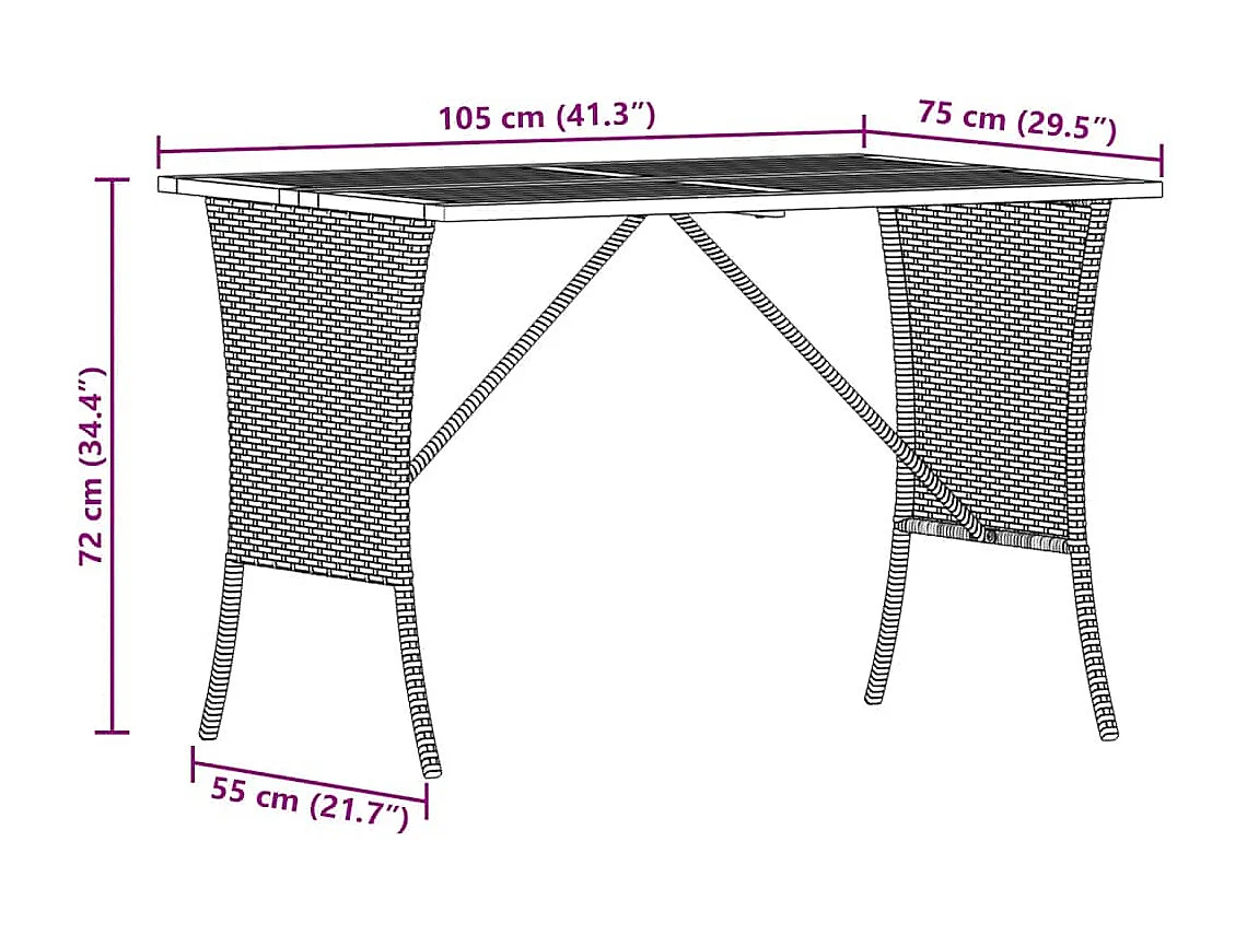 Table de jardin avec dessus en bois d'acacia noir 105x75x72 cm