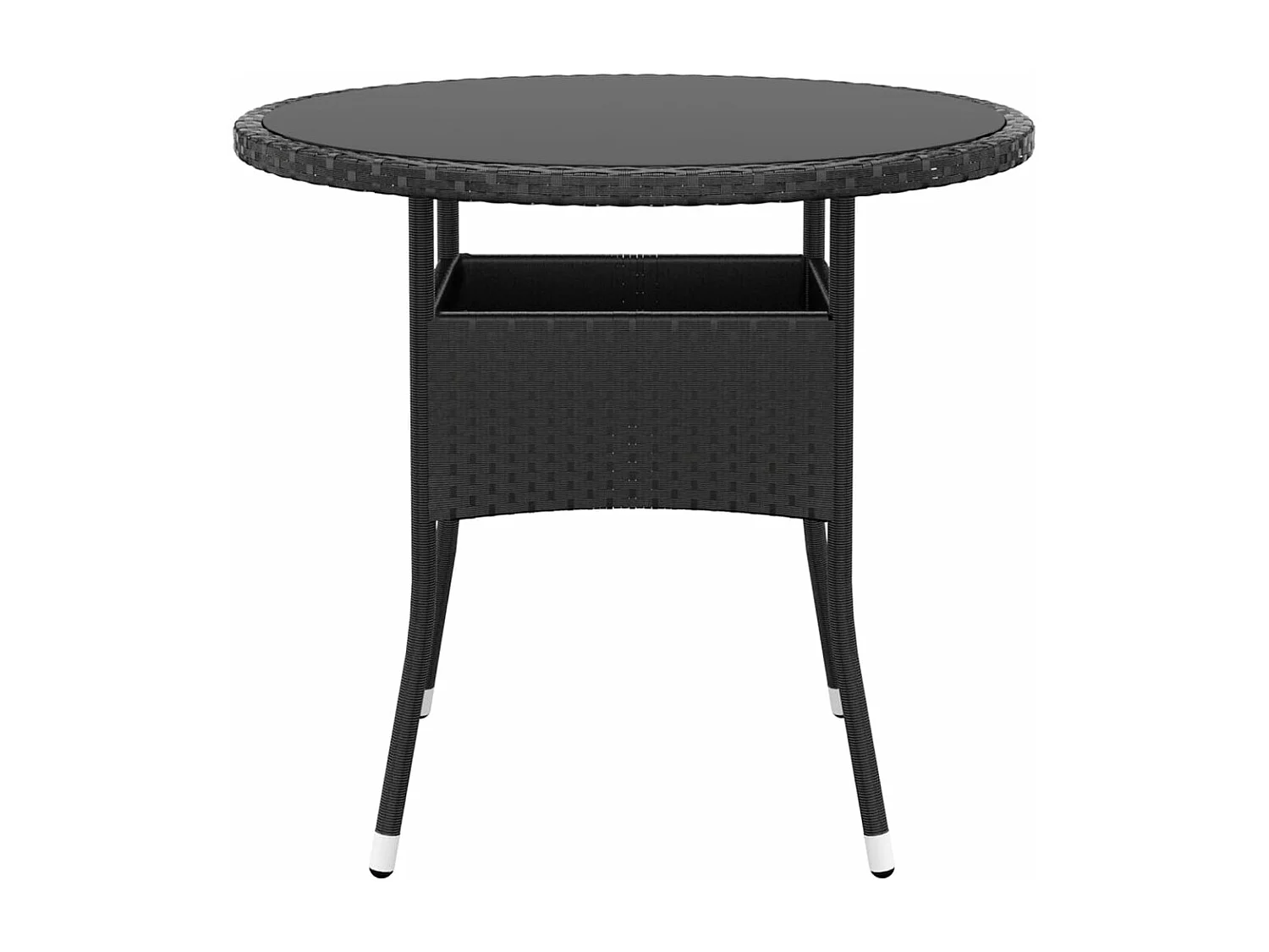 Table de jardin Ø80x75 cm Verre trempé/résine tressée Noir