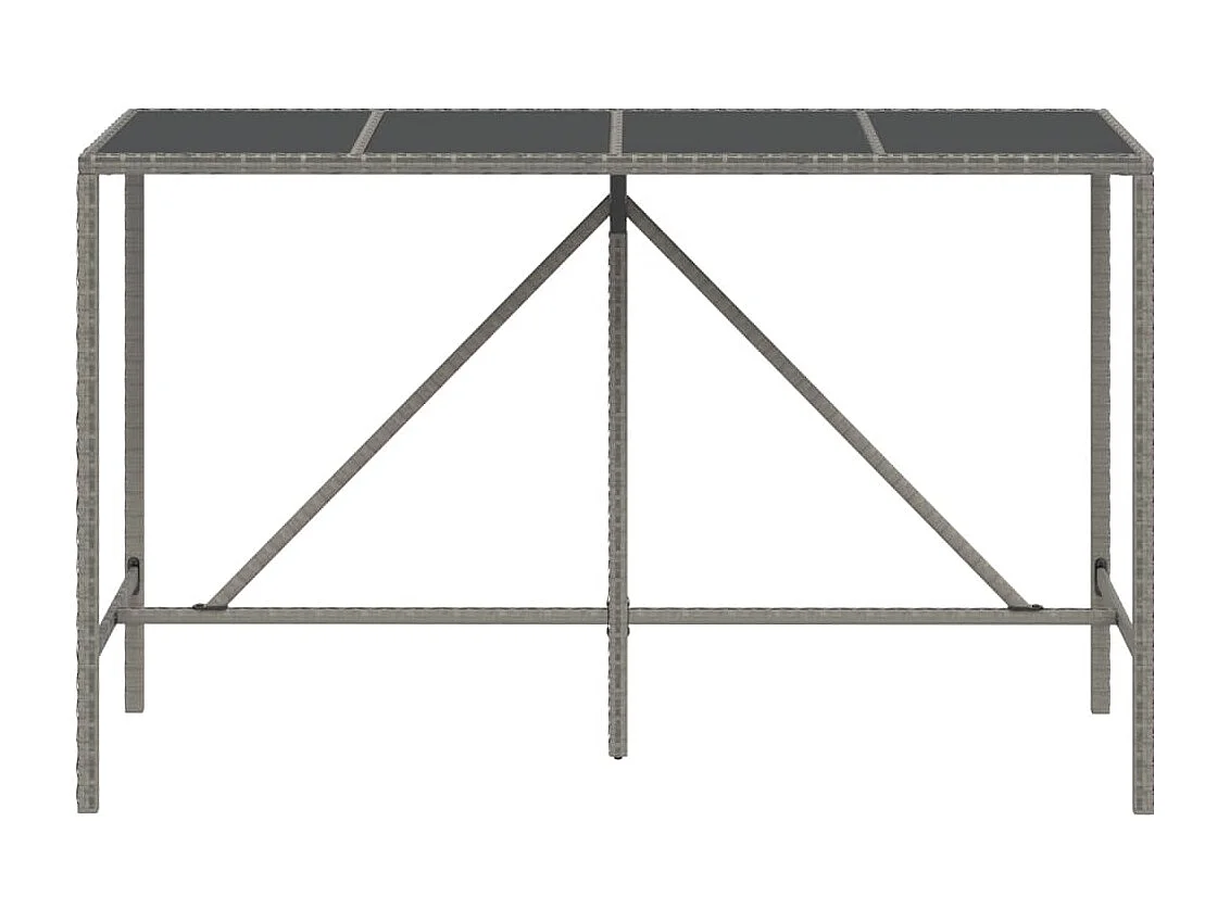 Mesa alta bar con superficie vidrio ratán PE gris 180x70x110 cm