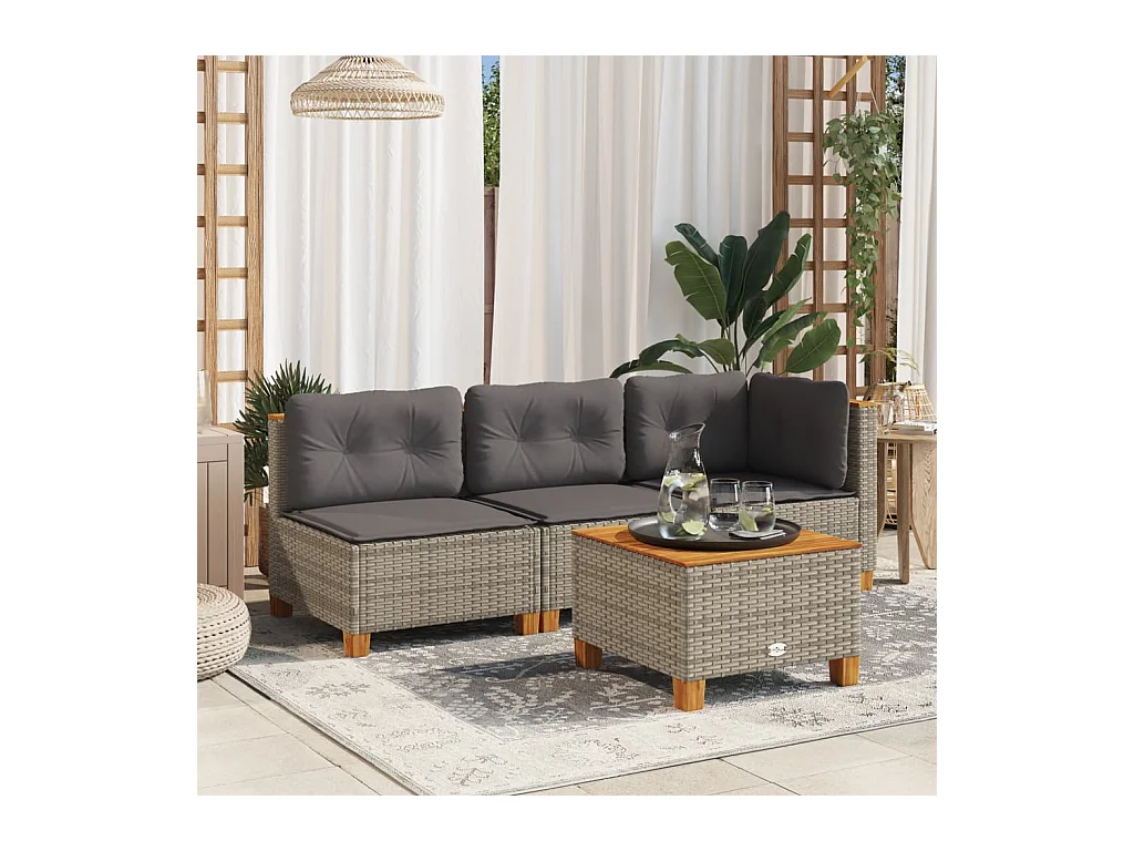Table de jardin gris 55x55x36 cm résine tressée et bois acacia