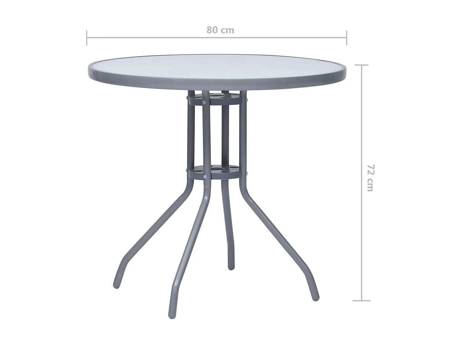 Mesa de jardim 80 cm aço e vidro cinzento-claro