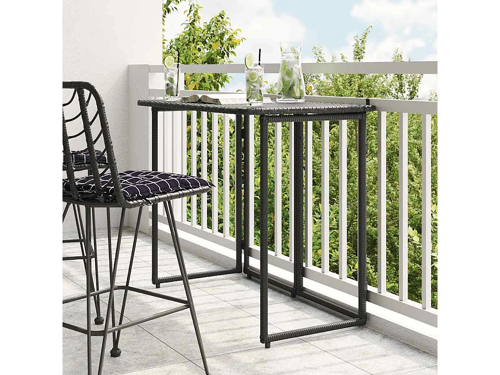 Mesa de jardín plegable de ratán sintético negra 90x51x75 cm