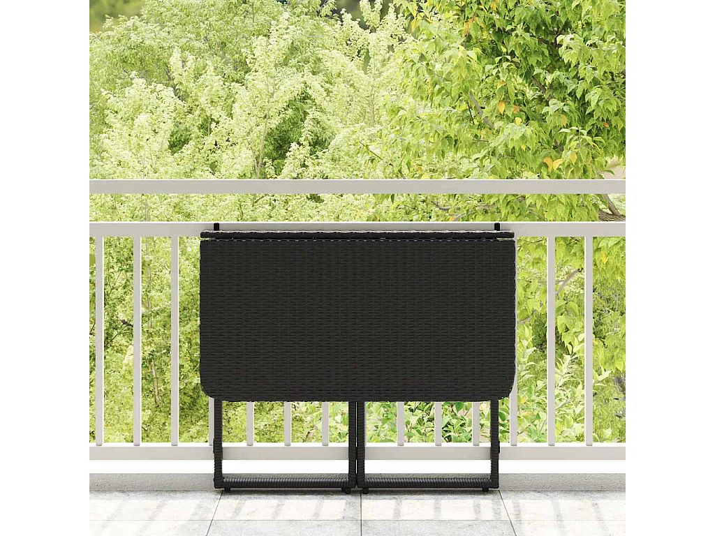 Mesa de jardín plegable de ratán sintético negra 90x51x75 cm