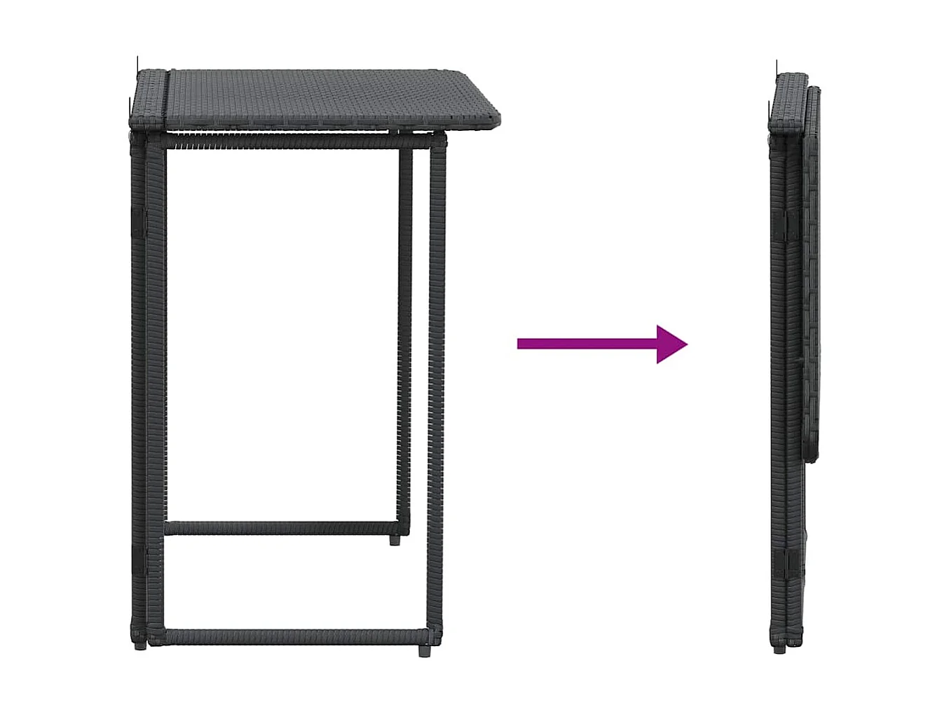 Mesa de jardín plegable de ratán sintético negra 90x51x75 cm