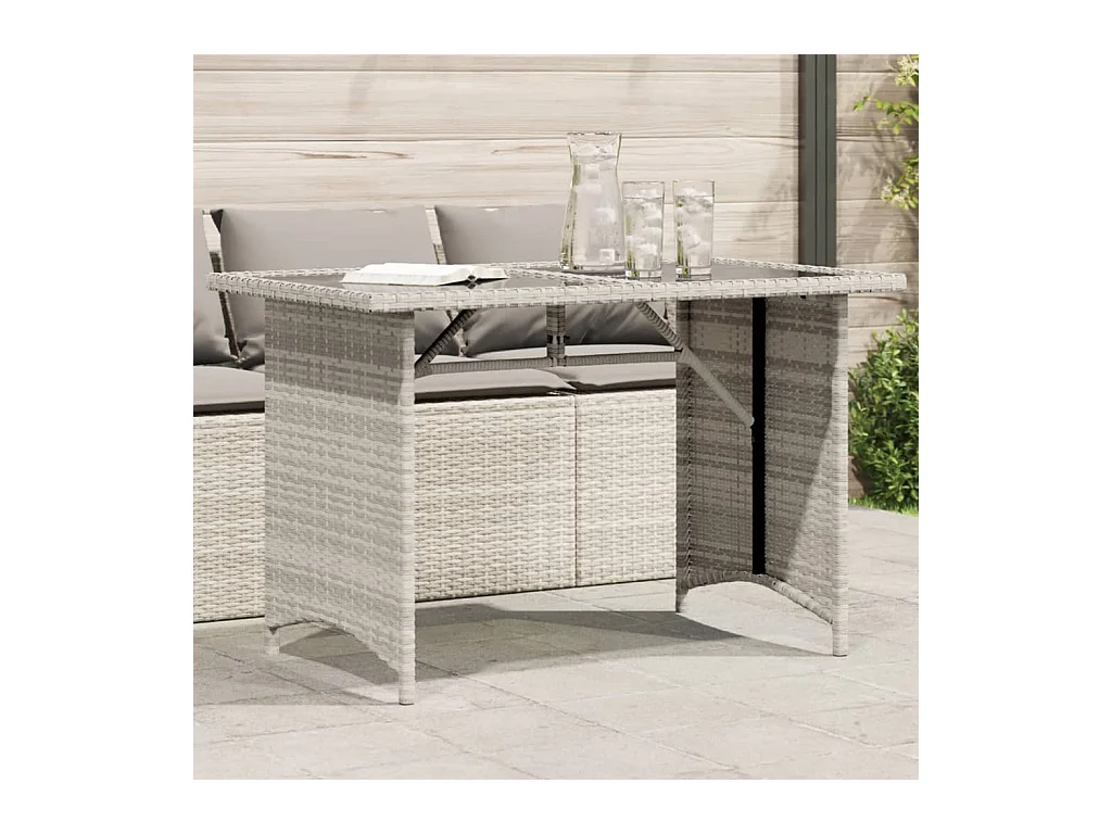 Table de jardin et dessus en verre gris clair 110x68x70cm rotin