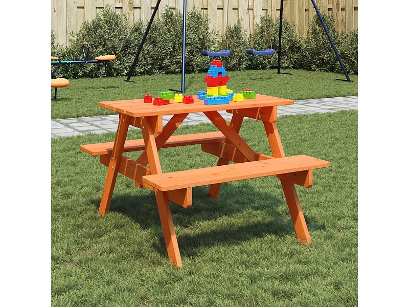 Mesa piquenique 4 crianças c/ orifício guarda-sol abeto maciço